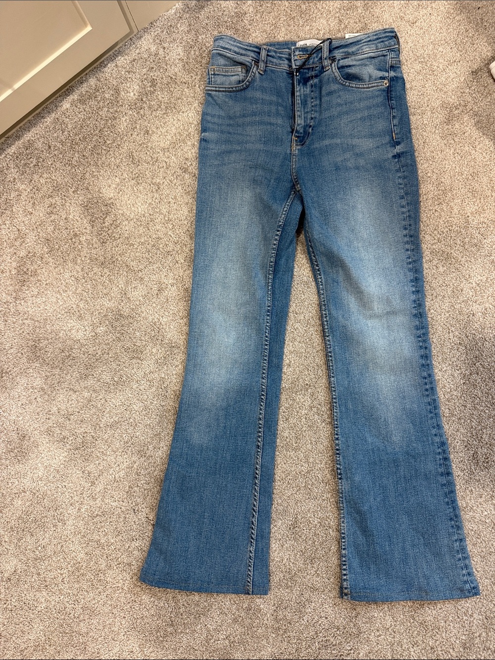 Women's Blue Flare Jeans - Mid Wash Wide Leg Denim